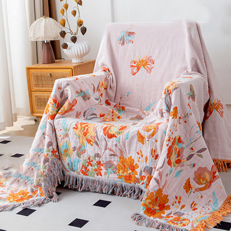 Couette en gaze de coton à motif papillon et rose