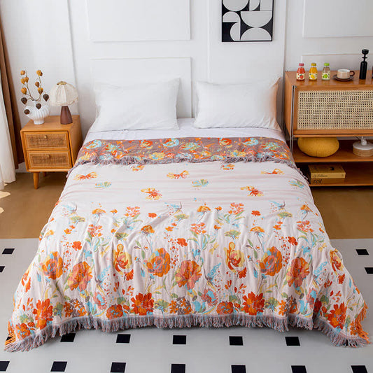 Couette en gaze de coton à motif papillon et rose