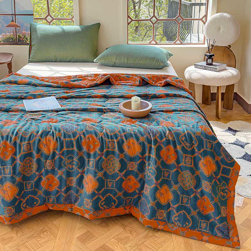 Couverture d'été double couche en bambou rétro en pur coton
