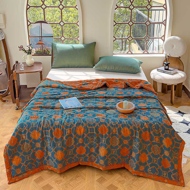 Couverture d'été double couche en bambou rétro en pur coton