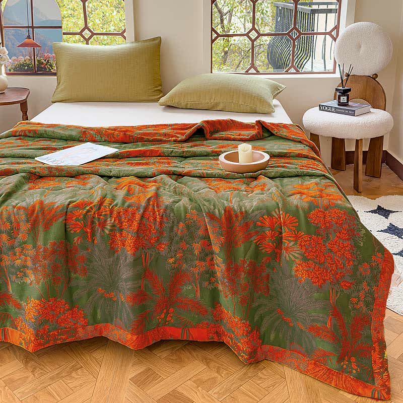 Couverture d'été double épaisseur tropicale vintage en pur coton