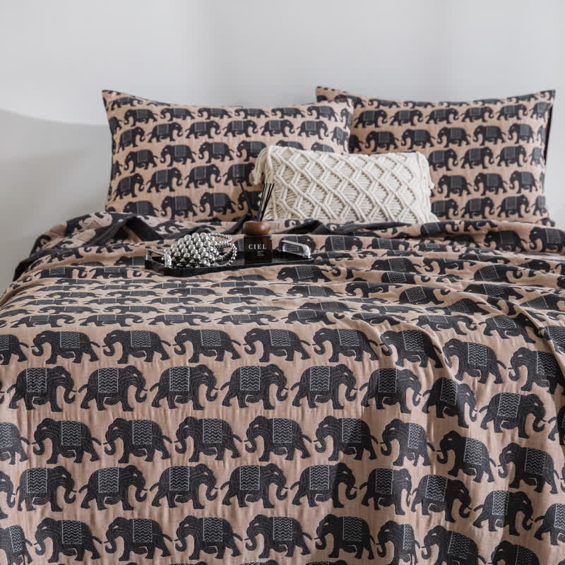 Couvre-lit en mousseline de coton à motif éléphant thaïlandais