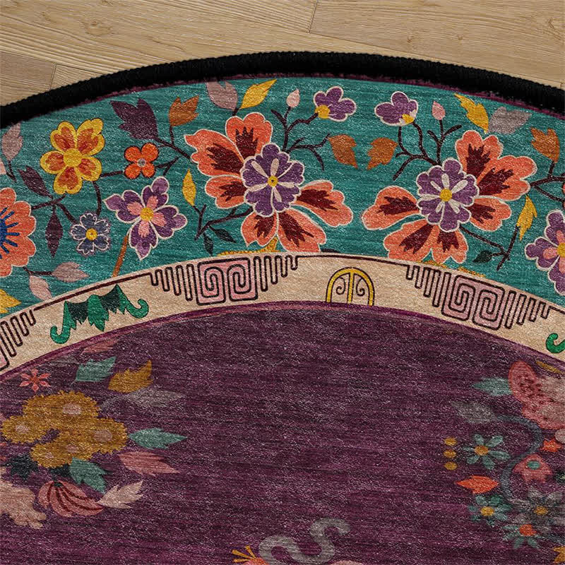 Tapis rond vintage d'intérieur/extérieur à motif floral