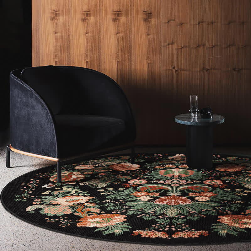 Tapis rond vintage imperméable à motif floral