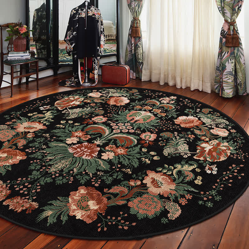 Tapis rond vintage imperméable à motif floral