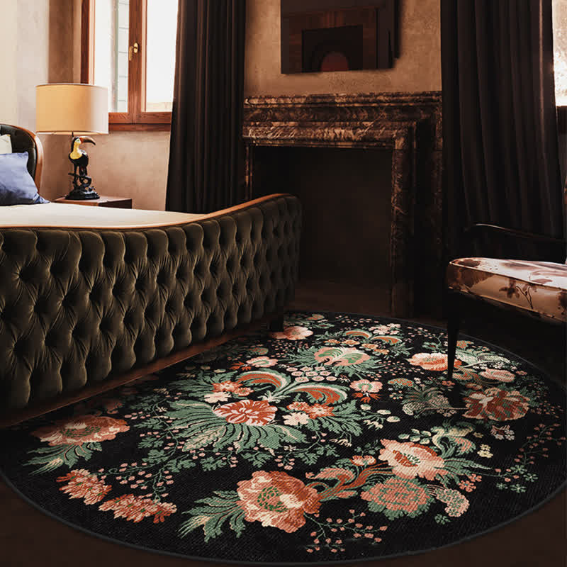 Tapis rond vintage imperméable à motif floral