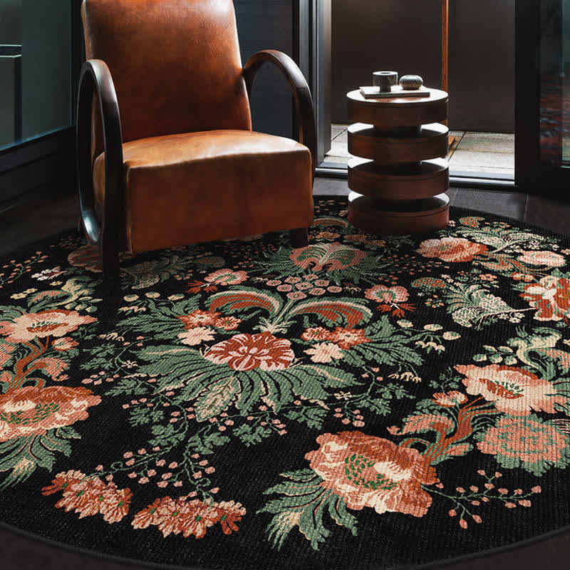 Tapis rond vintage imperméable à motif floral