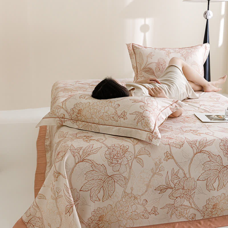 Couvre-lit frais en fibre naturelle avec imprimé pivoine