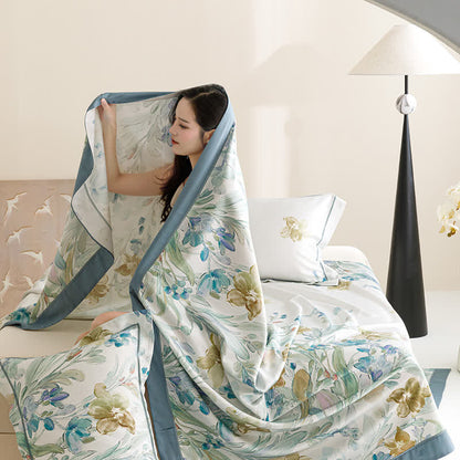 Couvre-lit frais en fibre naturelle avec imprimé orchidée