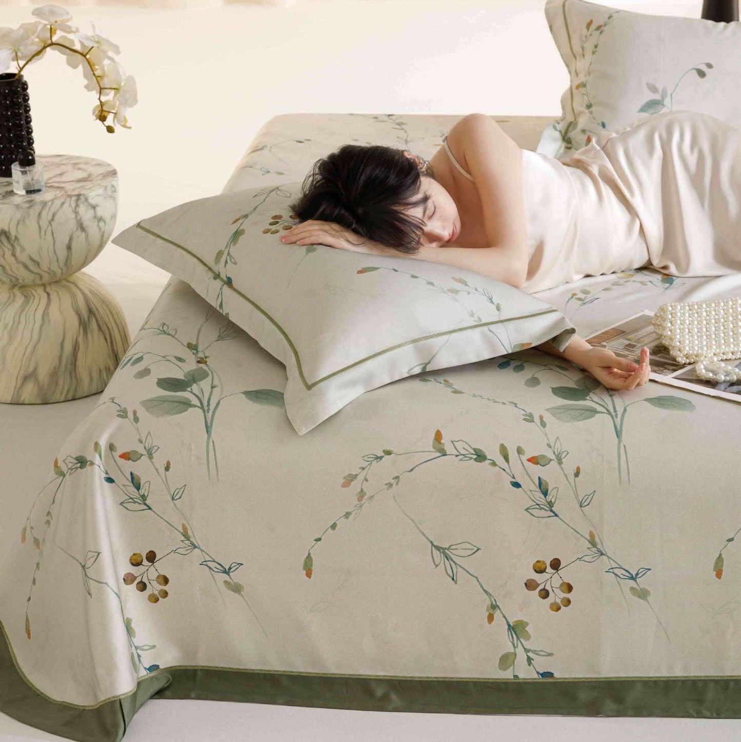 Couvre-lit frais en fibre naturelle avec motif de branches