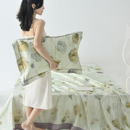 Couvre-lit frais en fibre naturelle avec motif coquelicot