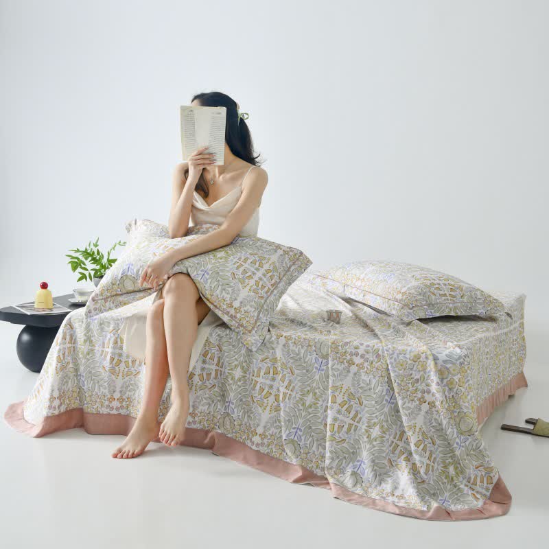 Couvre-lit artistique à motif floral en fibres naturelles
