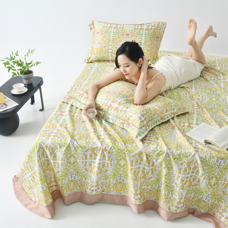 Couvre-lit artistique à motif floral en fibres naturelles