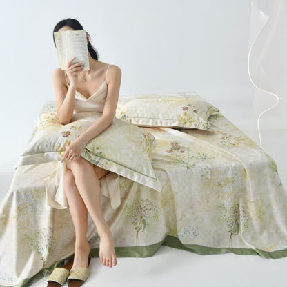 Couvre-lit frais en fibre naturelle avec imprimé hibiscus