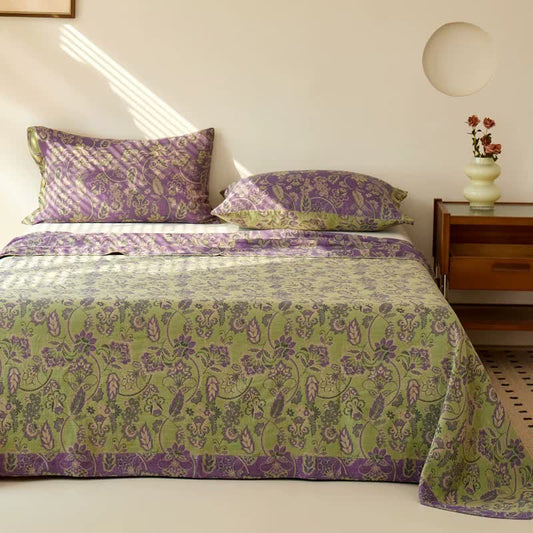 Couvre-lit en gaze de coton jacquard à motif floral abstrait