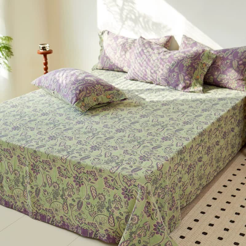 Couvre-lit en gaze de coton jacquard à motif floral abstrait