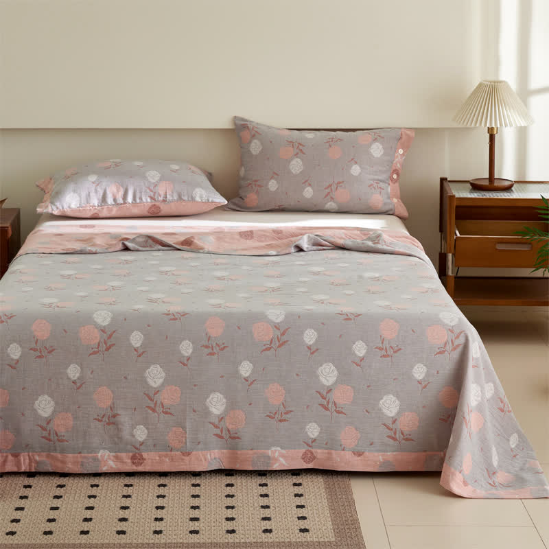 Couvre-lit jacquard en double gaze de coton rose