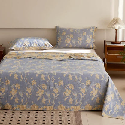 Couvre-lit Hibiscus en double gaze de coton et jacquard