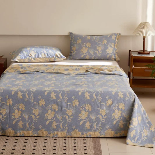 Couvre-lit Hibiscus en double gaze de coton et jacquard
