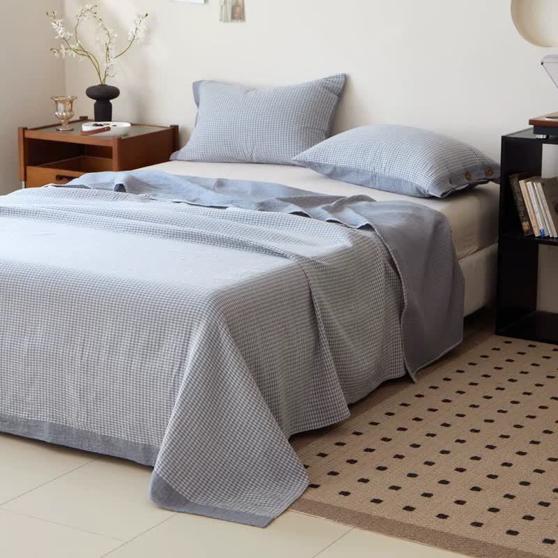 Couvre-lit en coton jacquard double gaze à carreaux