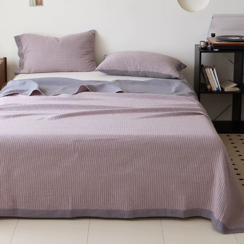 Couvre-lit en coton jacquard double gaze à carreaux