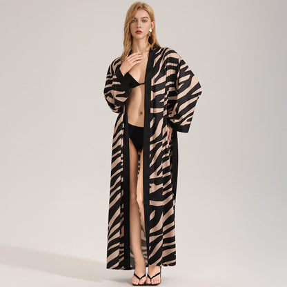 Peignoir kimono à manches longues avec imprimé zèbre