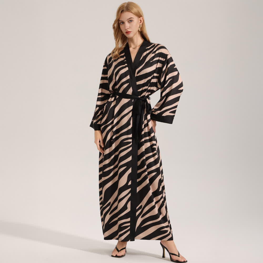 Peignoir kimono à manches longues avec imprimé zèbre