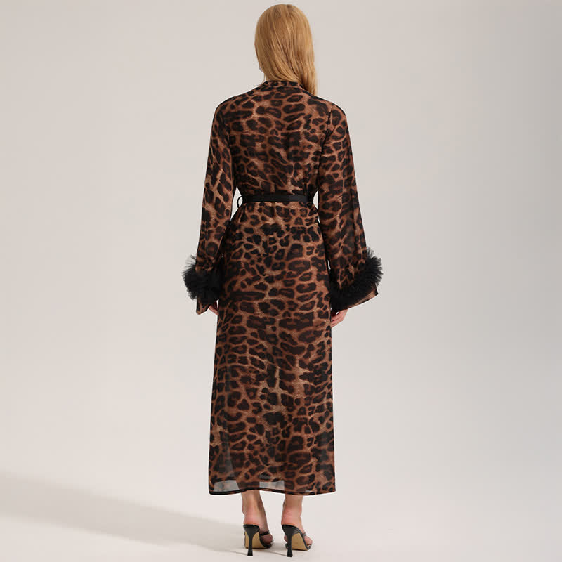 Peignoir kimono à manches longues imprimé léopard