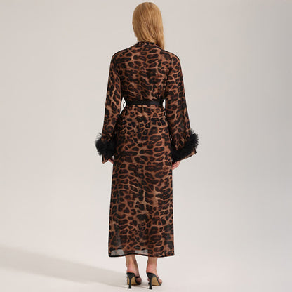 Peignoir kimono à manches longues imprimé léopard