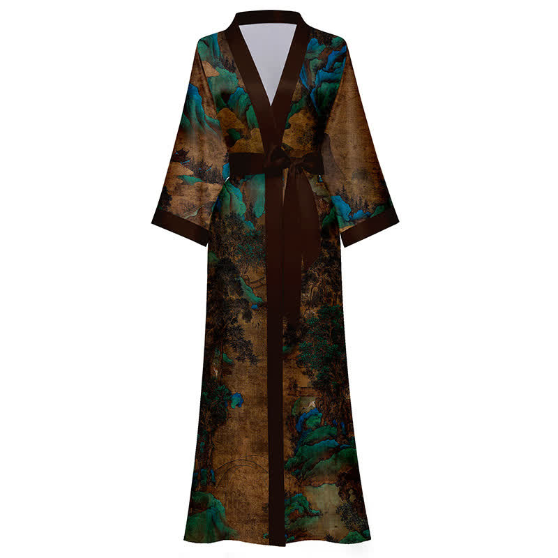 Peignoir kimono à imprimé paysage oriental