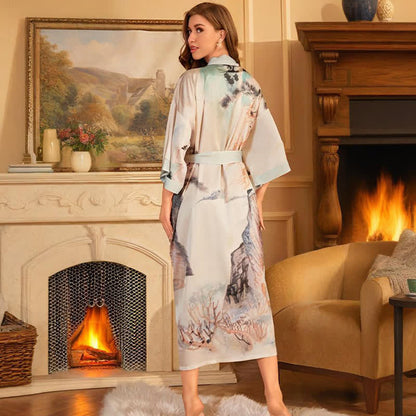 Peignoir kimono oriental à motif montagne