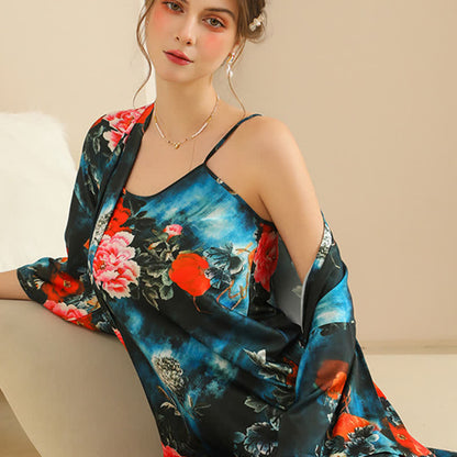 Ensemble de peignoir luxueux style kimono pivoine