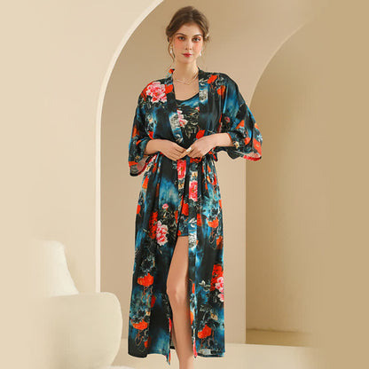 Ensemble de peignoir luxueux style kimono pivoine