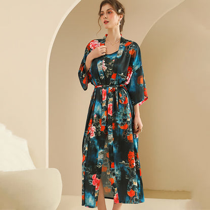 Ensemble de peignoir luxueux style kimono pivoine