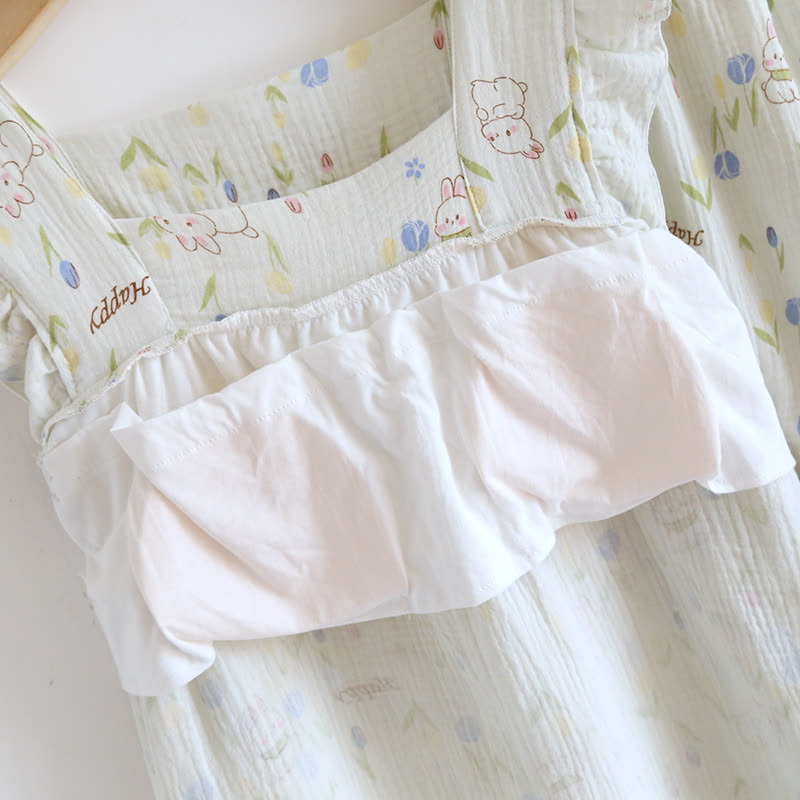 Ensemble de vêtements de détente à manches flottantes et imprimé lapin floral