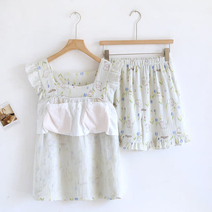 Ensemble de vêtements de détente à manches flottantes et imprimé lapin floral