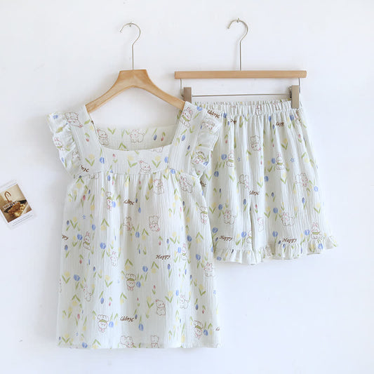Ensemble de vêtements de détente à manches flottantes et imprimé lapin floral