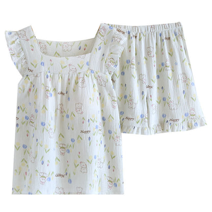 Ensemble de vêtements de détente à manches flottantes et imprimé lapin floral