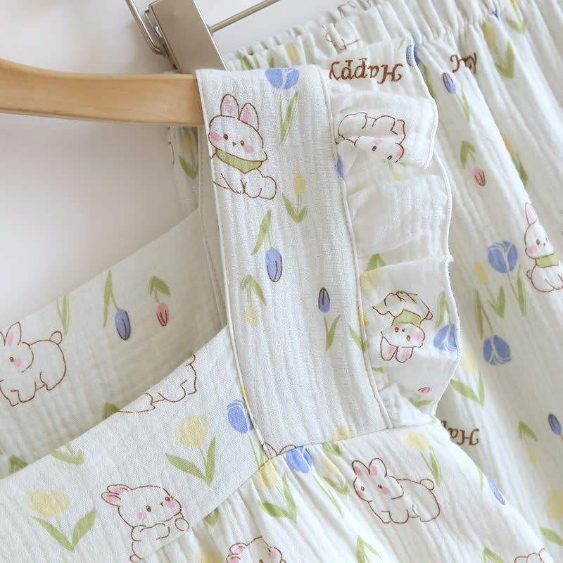 Ensemble de vêtements de détente à manches flottantes et imprimé lapin floral