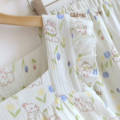 Ensemble de vêtements de détente à manches flottantes et imprimé lapin floral