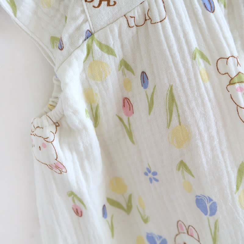 Ensemble de vêtements de détente à manches flottantes et imprimé lapin floral
