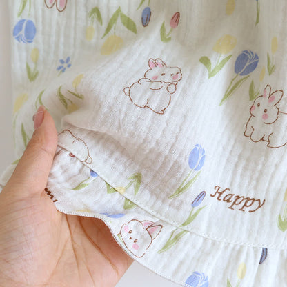 Ensemble de vêtements de détente à manches flottantes et imprimé lapin floral
