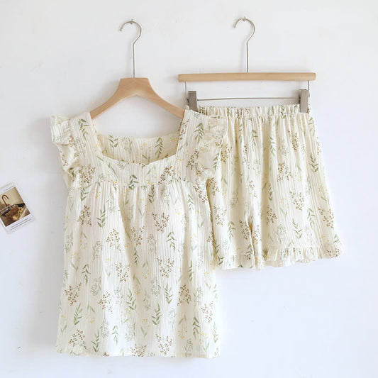 Ensemble pyjama rembourré avec motif de feuilles et manches flottantes