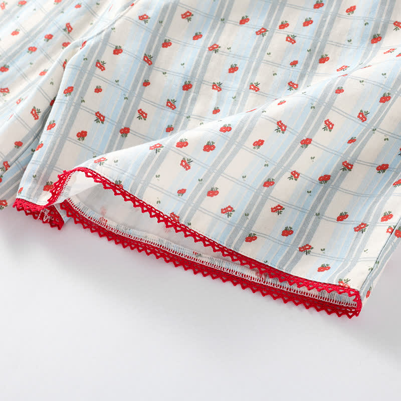 Pyjama en coton rouge à motif floral et manches flottantes