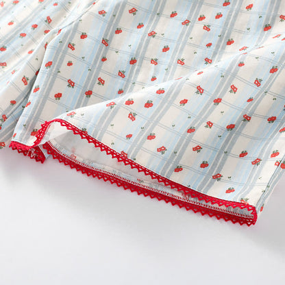 Pyjama en coton rouge à motif floral et manches flottantes