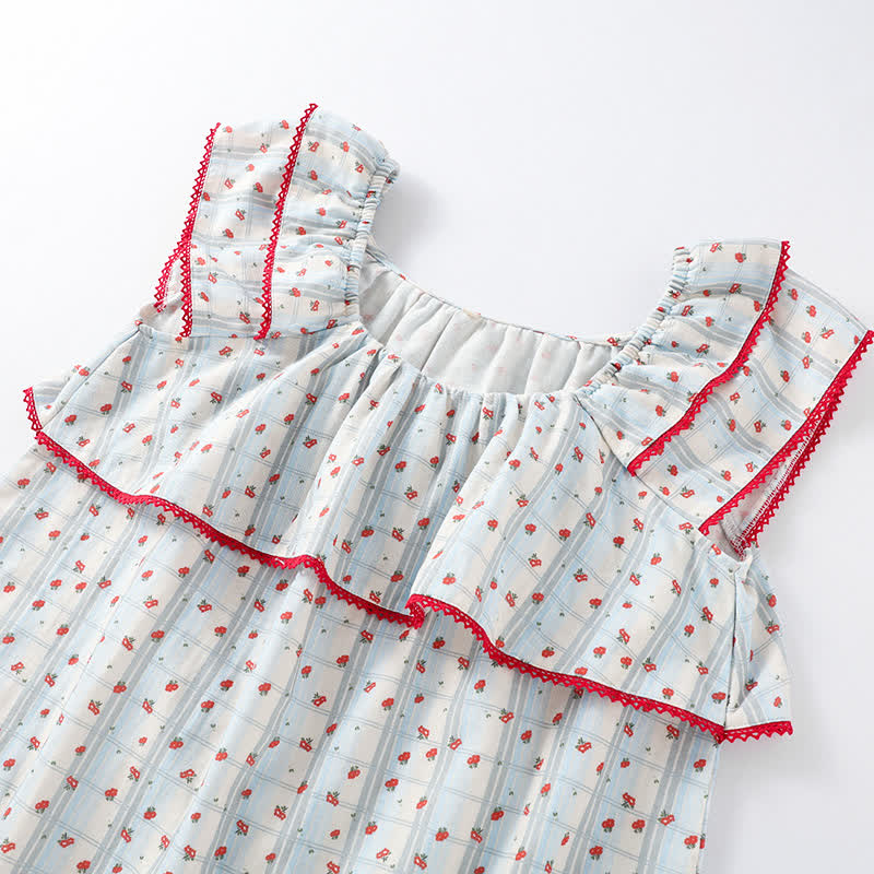 Pyjama en coton rouge à motif floral et manches flottantes