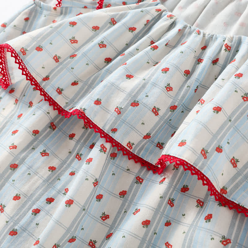 Pyjama en coton rouge à motif floral et manches flottantes
