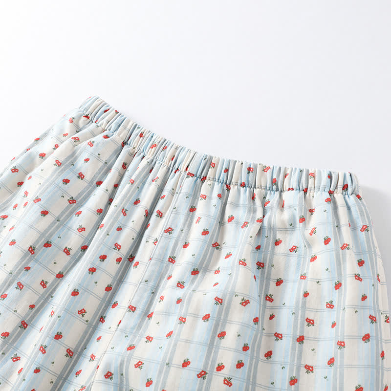 Pyjama en coton rouge à motif floral et manches flottantes
