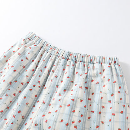 Pyjama en coton rouge à motif floral et manches flottantes