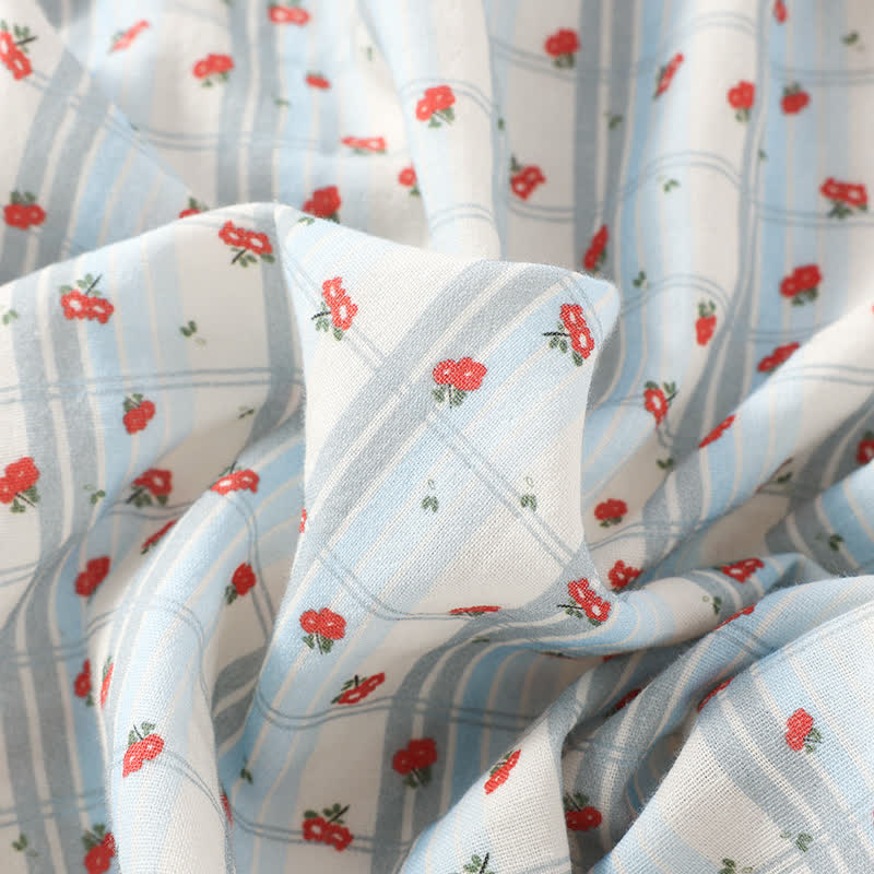 Pyjama en coton rouge à motif floral et manches flottantes